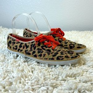 Keds Womens Champion Leopard Canvas Lace-Up Fashion Sneakers Shoes Brown US 8.5